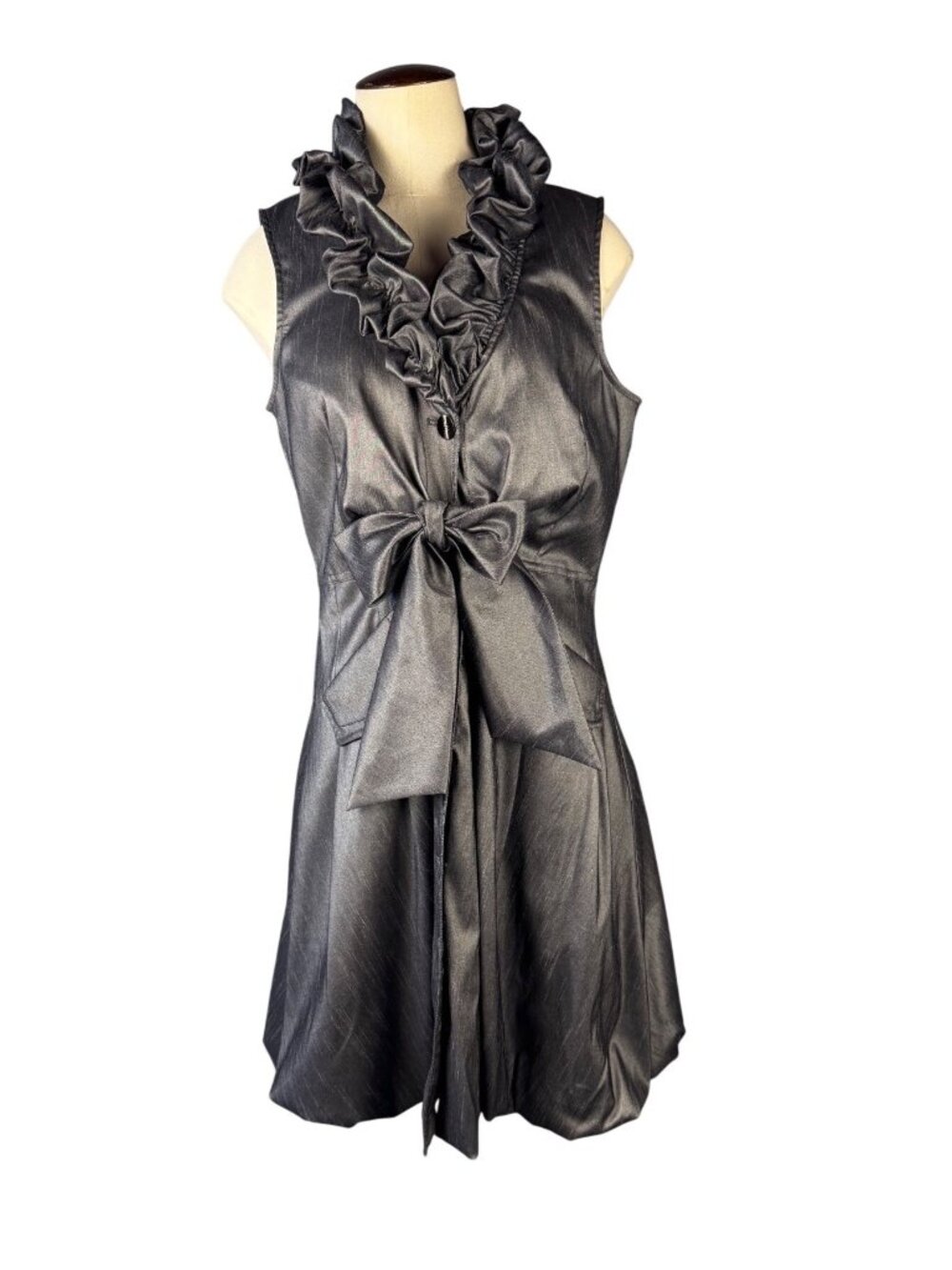 Samuel Dong Bubble Dress Size M Ruffled Metallic Gray Sculptural Pleated Avant G